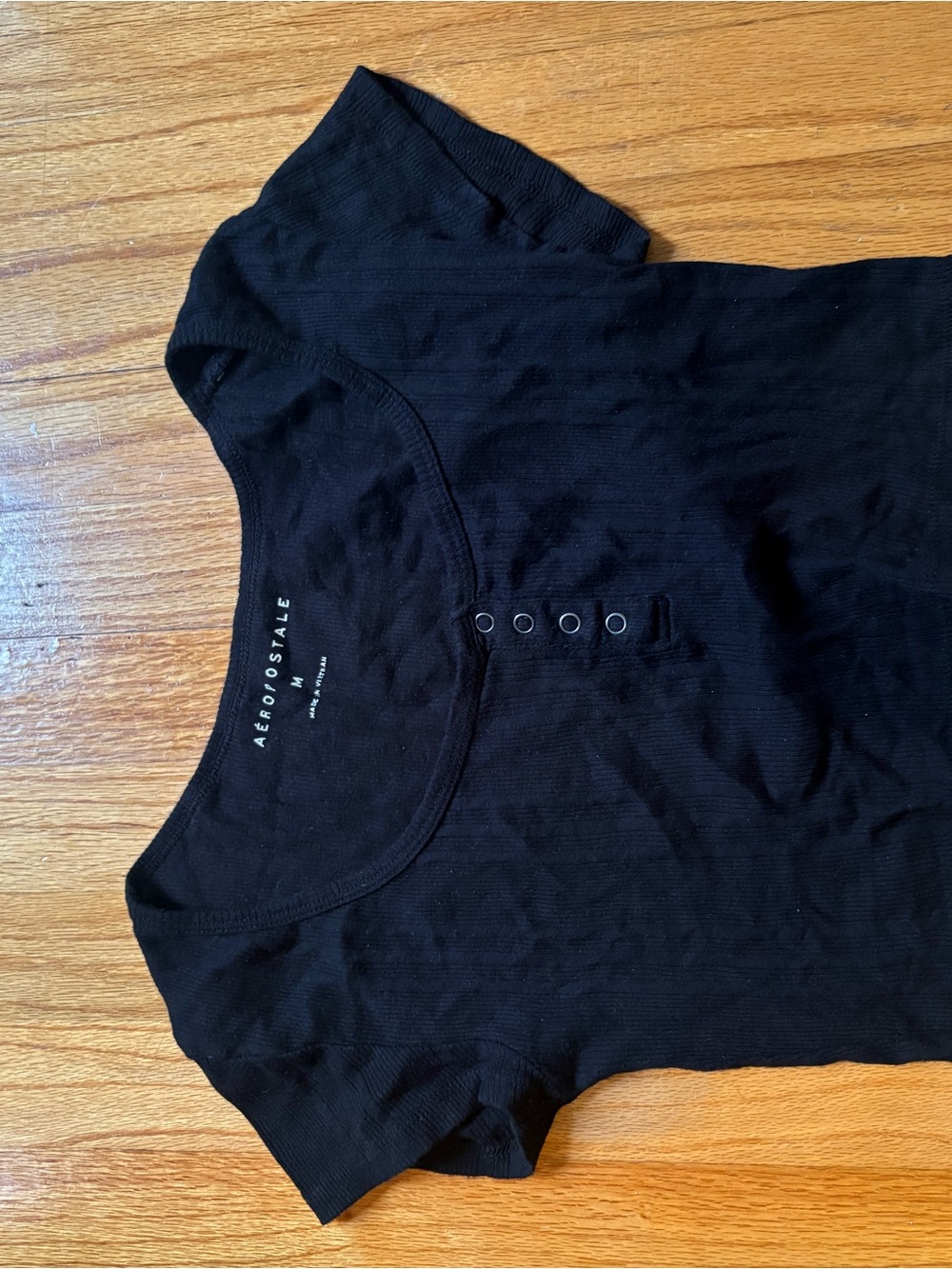 Aeropostale Black Ribbed Short-Sleeve Henley Tee